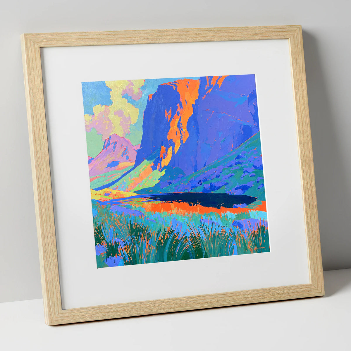 Vibrant Pavey Ark over Stickle Tarn lake district fell art print in natural frame