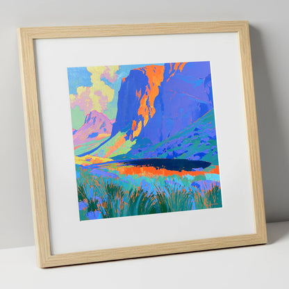 Vibrant Pavey Ark over Stickle Tarn lake district fell art print in natural frame