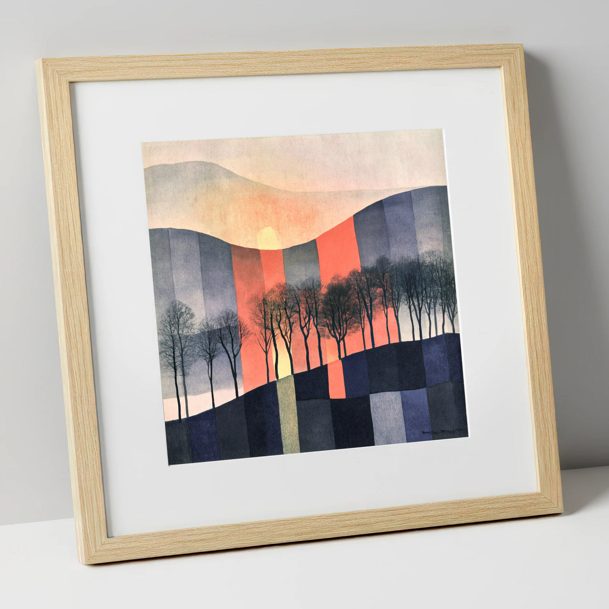 Abstract Sunset on Lakeland Fells lake district sky art print in natural frame