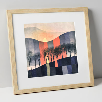 Abstract Sunset on Lakeland Fells lake district sky art print in natural frame