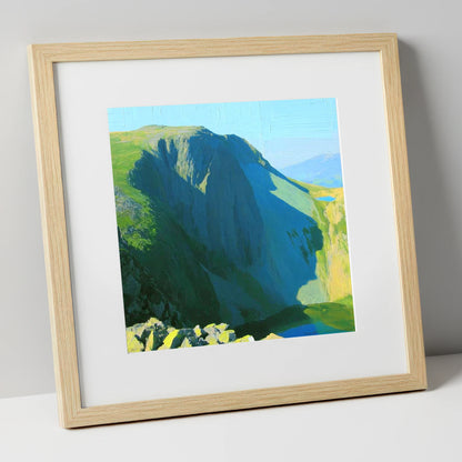 Sunlit Dale Head Crags lake district fell art print in natural frame