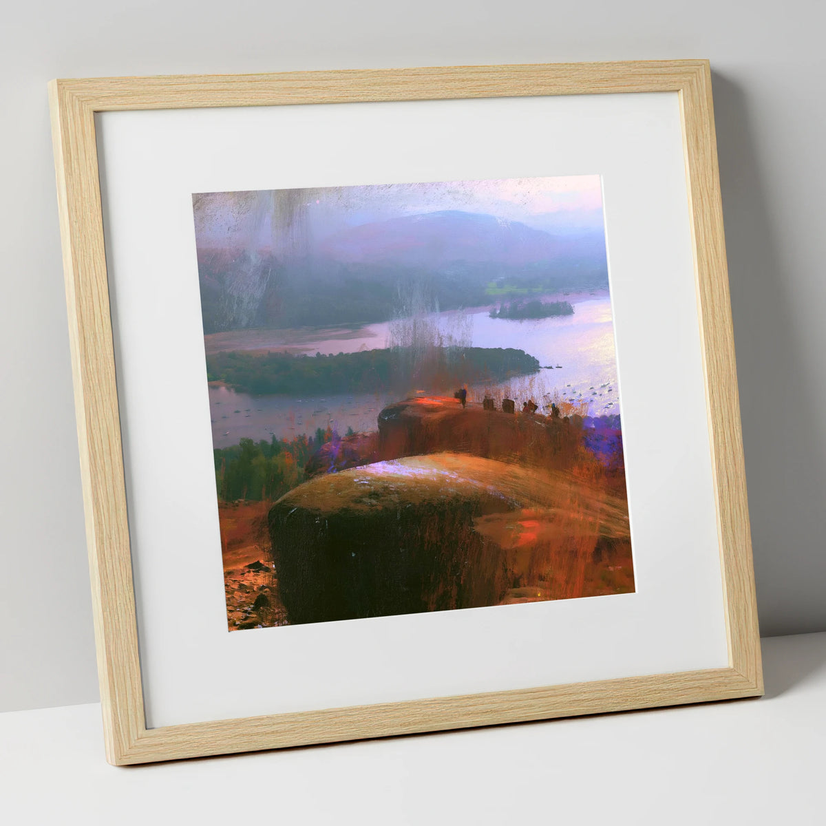 Misty Bowness from Brant Fell lake district village art print in natural frame