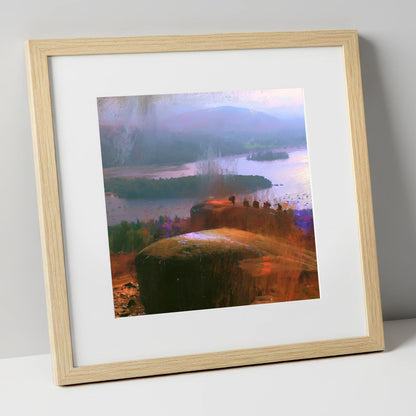 Misty Bowness from Brant Fell lake district village art print in natural frame