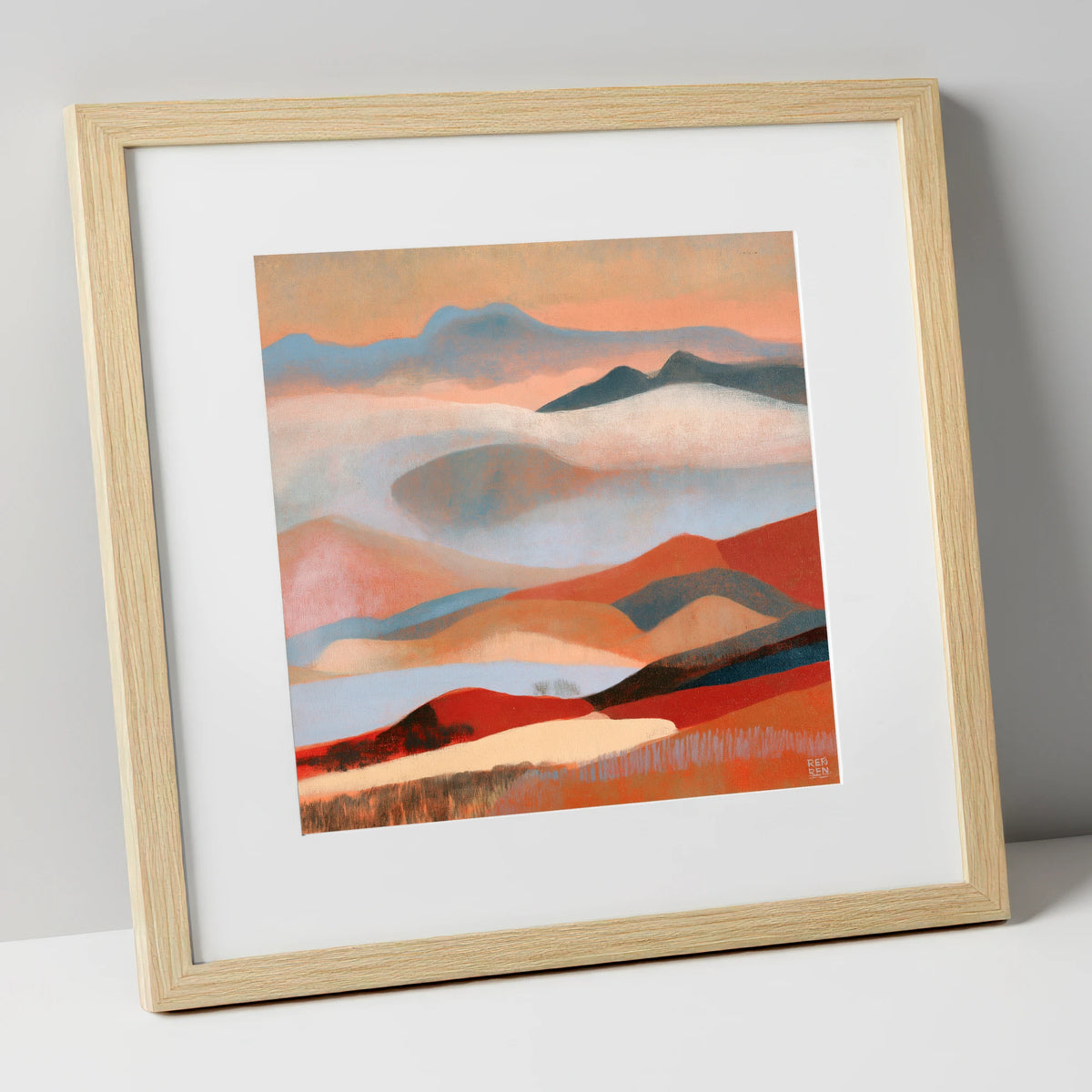 Rolling Terracotta Fells Under Cloud lake district fell art print in natural frame