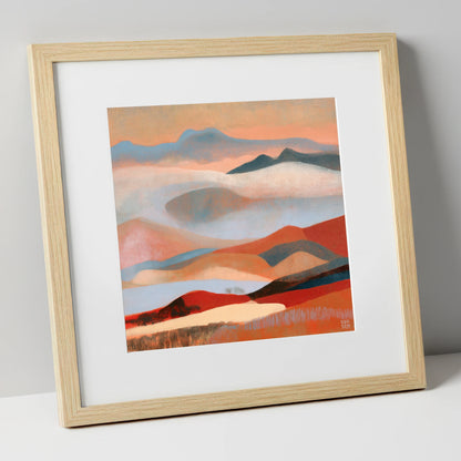 Rolling Terracotta Fells Under Cloud lake district fell art print in natural frame