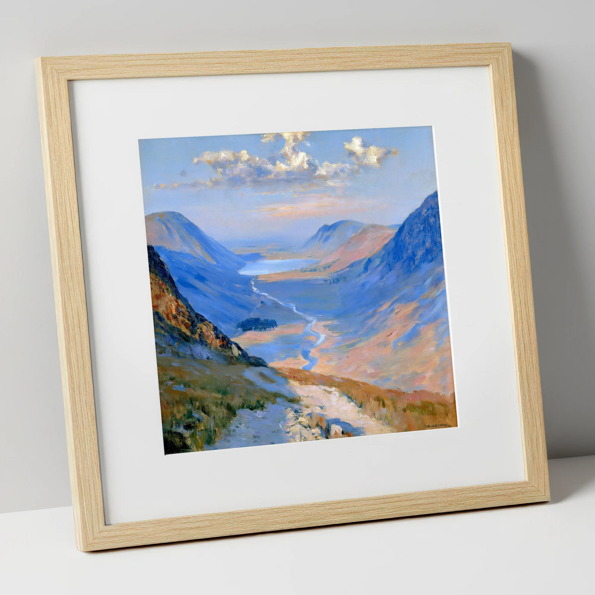 Sunlit Valley Trail from Haystacks lake district fell art print in natural frame
