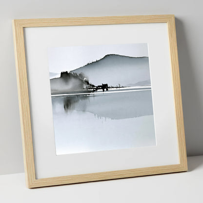 Monochrome Calm Lake Reflections lake district lake art print in natural frame