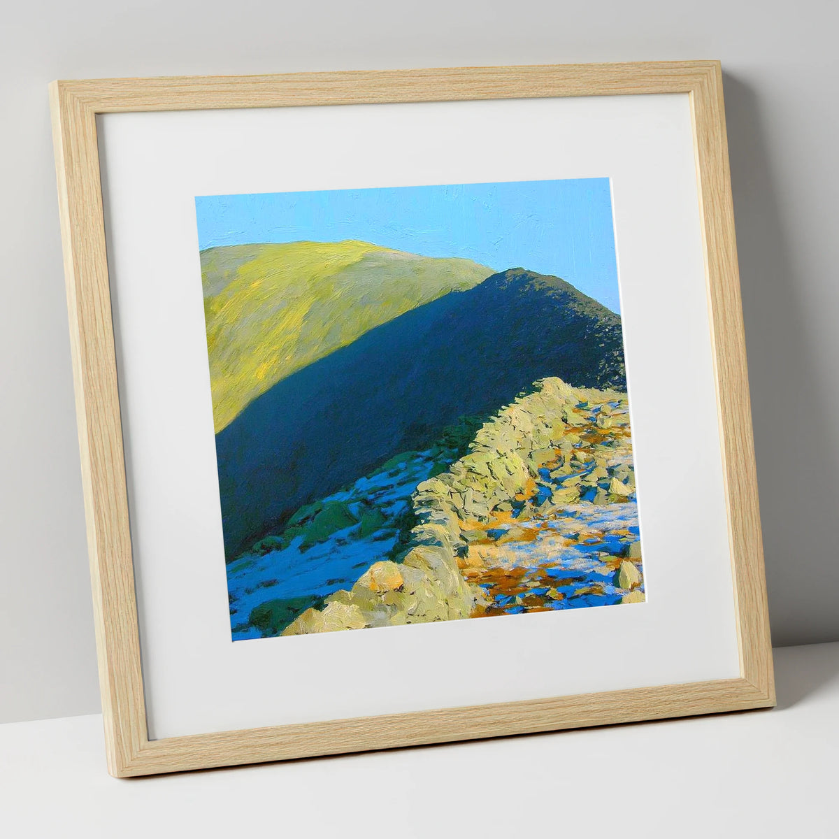 Sunlight and Shadow on Hart Crag lake district fell art print in natural frame