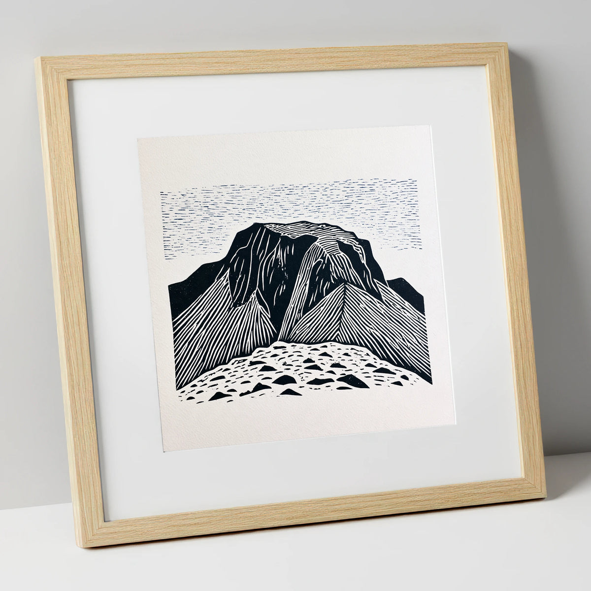 Great Gable Monochrome Graphic lake district fell art print in natural frame