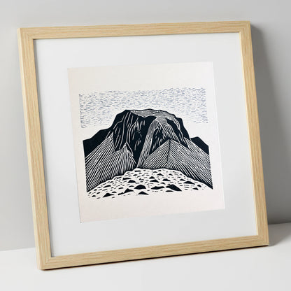 Great Gable Monochrome Graphic lake district fell art print in natural frame