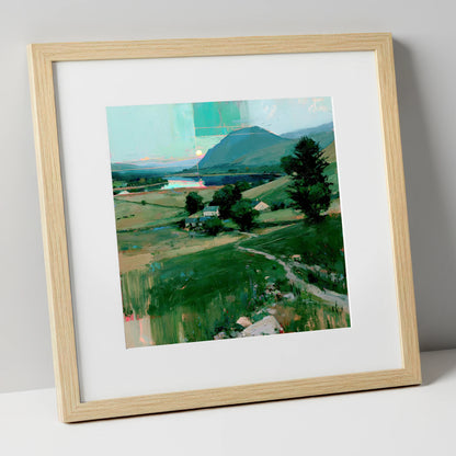 Neon Sunrise Over Lakeland Valley lake district lake art print in natural frame