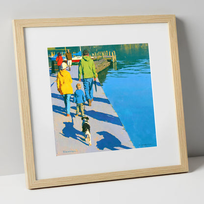 Vibrant Ambleside Family Dog Walk gifts for dog walkers art print in natural frame