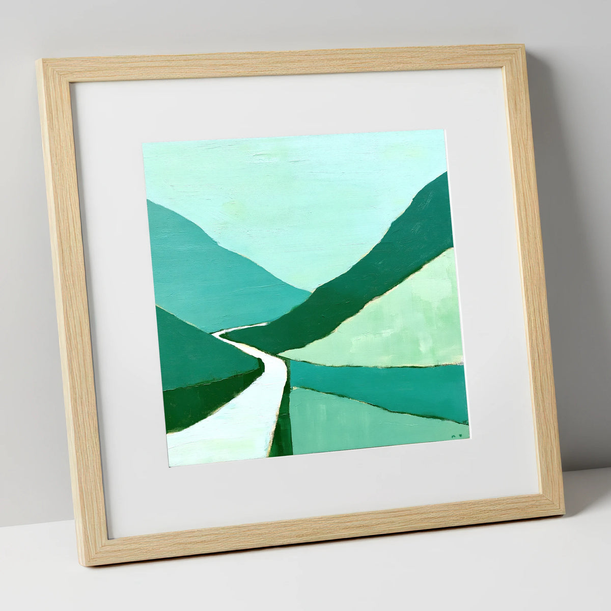 Vibrant Green Honister Pass lake district valley art print in natural frame