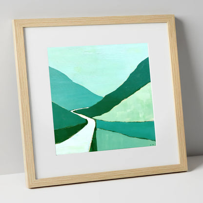 Vibrant Green Honister Pass lake district valley art print in natural frame