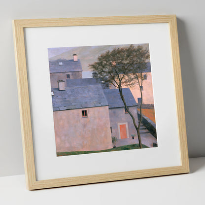 Pastel Light on Slate Cottages lake district village art print in natural frame