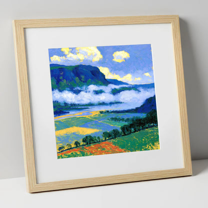 Blue Fells And Valley Mist lake district sky art print in natural frame