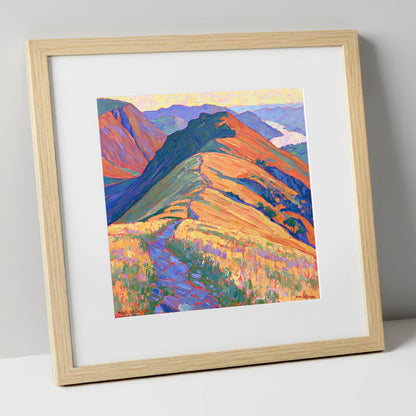 Vibrant Path on Beda Fell lake district village art print in natural frame