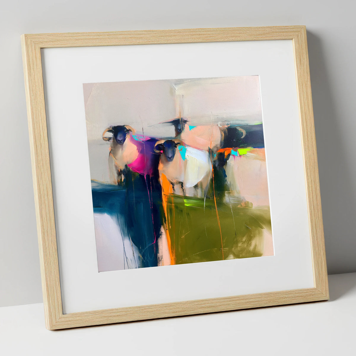 Colourful Abstract Herdwick Sheep lake district wildlife art print in natural frame
