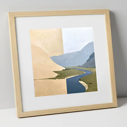 Meandering River through Ochre Valley Fells lake district valley art print in natural frame
