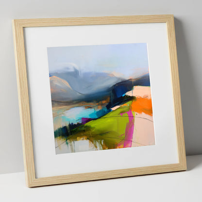 Vibrant Fell Summit View lake district fell art print in natural frame