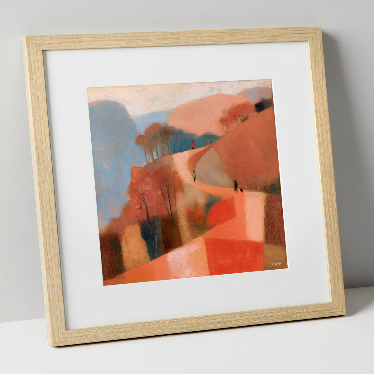 Terracotta Mountain Path Walkers lake district walking art print in natural frame