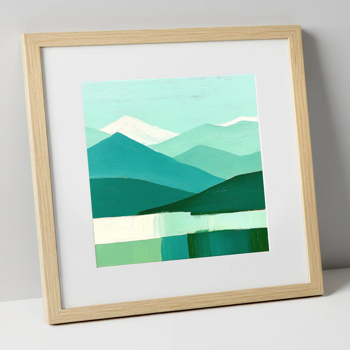 Abstract Teal Scafell Pike lake district fell art print in natural frame