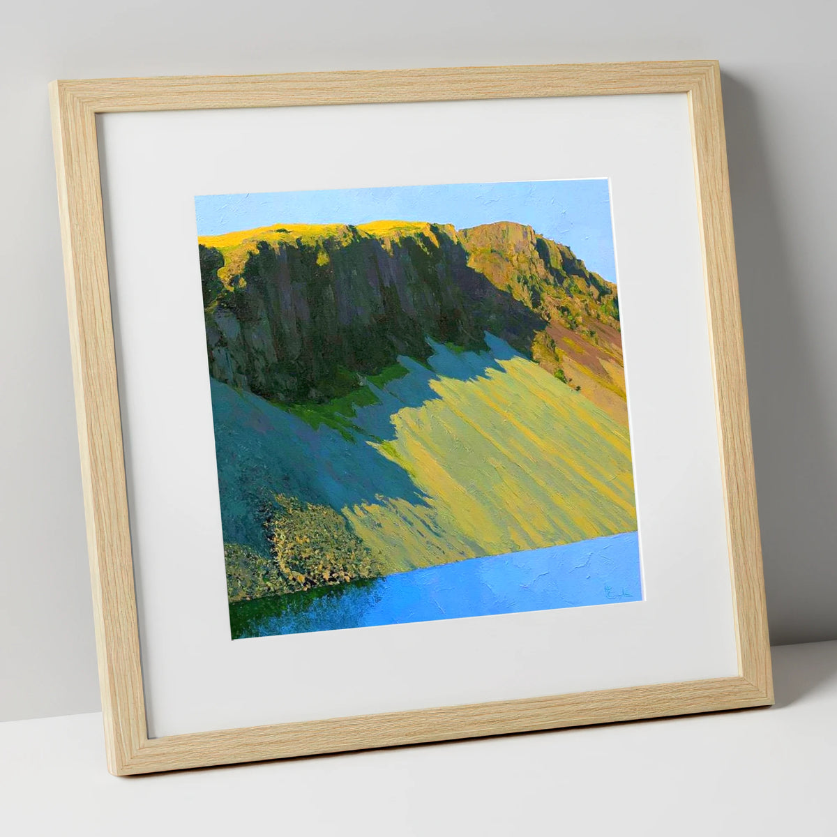 Sunlit Screes of Illgill Head lake district fell art print in natural frame