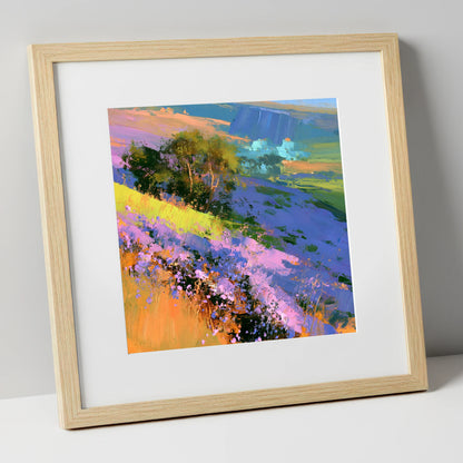 Vibrant Heather Fellside in Bloom flowers & fellsides art print in natural frame