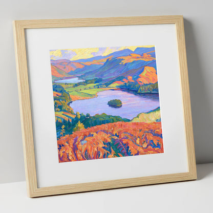 Vibrant Bracken Over Grasmere lake district lake art print in natural frame