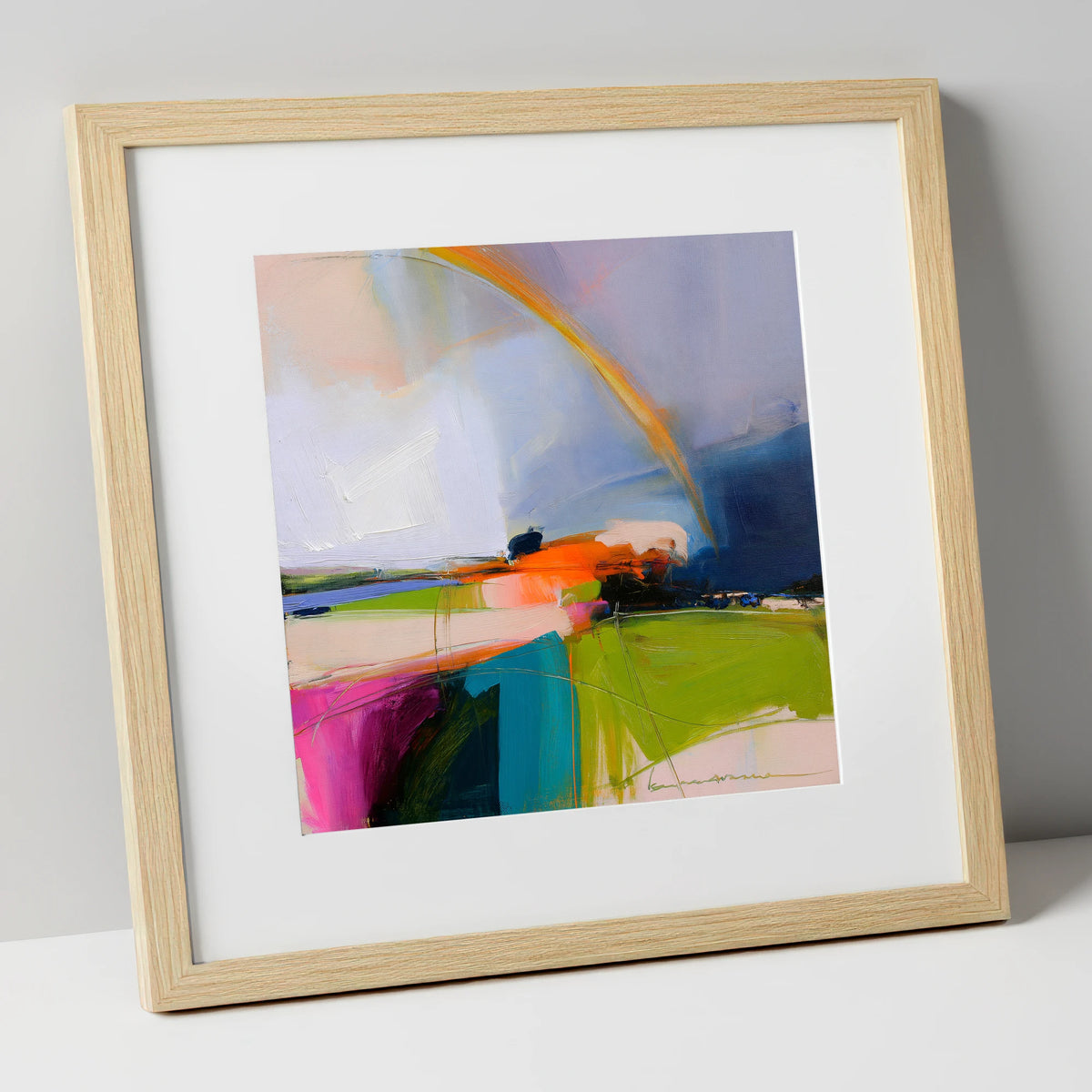 Vibrant Rainbow After Lakeland Rain lake district sky art print in natural frame