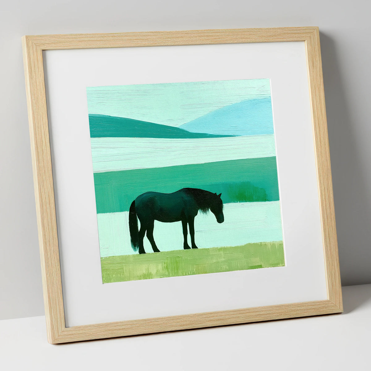 Fell Pony in Teal Fells lake district wildlife art print in natural frame