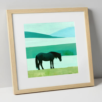Fell Pony in Teal Fells lake district wildlife art print in natural frame