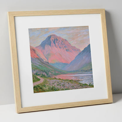 Pink Light Over Great Gable lake district fell art print in natural frame