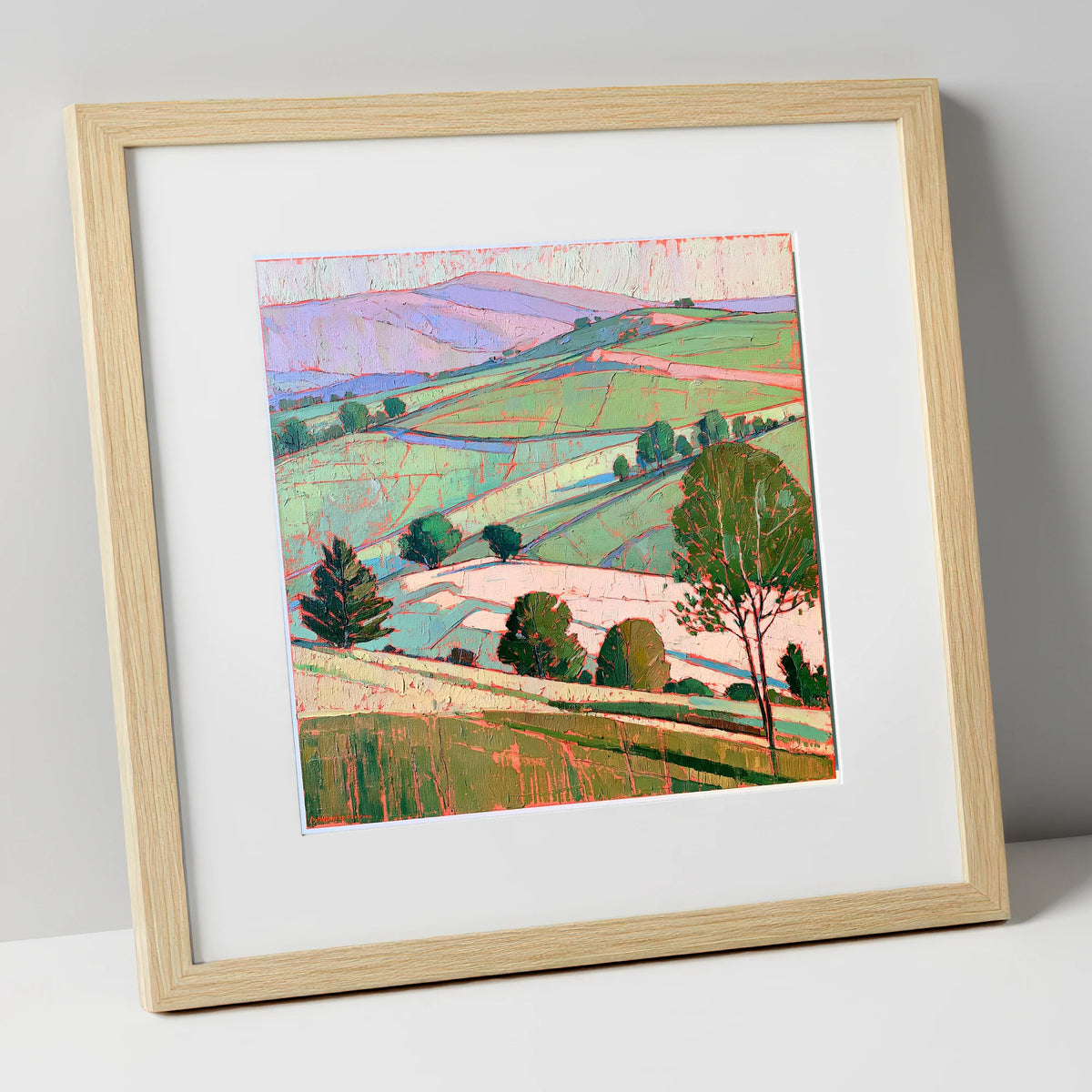 Pastel Evening Light on the Fells lake district sky art print in natural frame