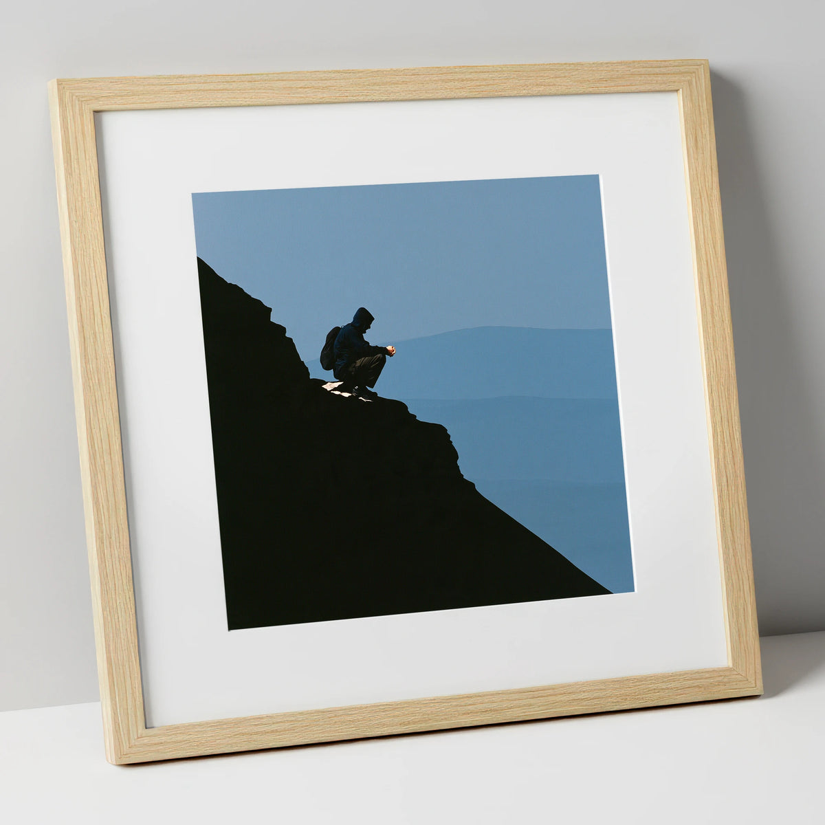 Blencathra Walker in Dramatic Silhouette lake district fell art print in natural frame