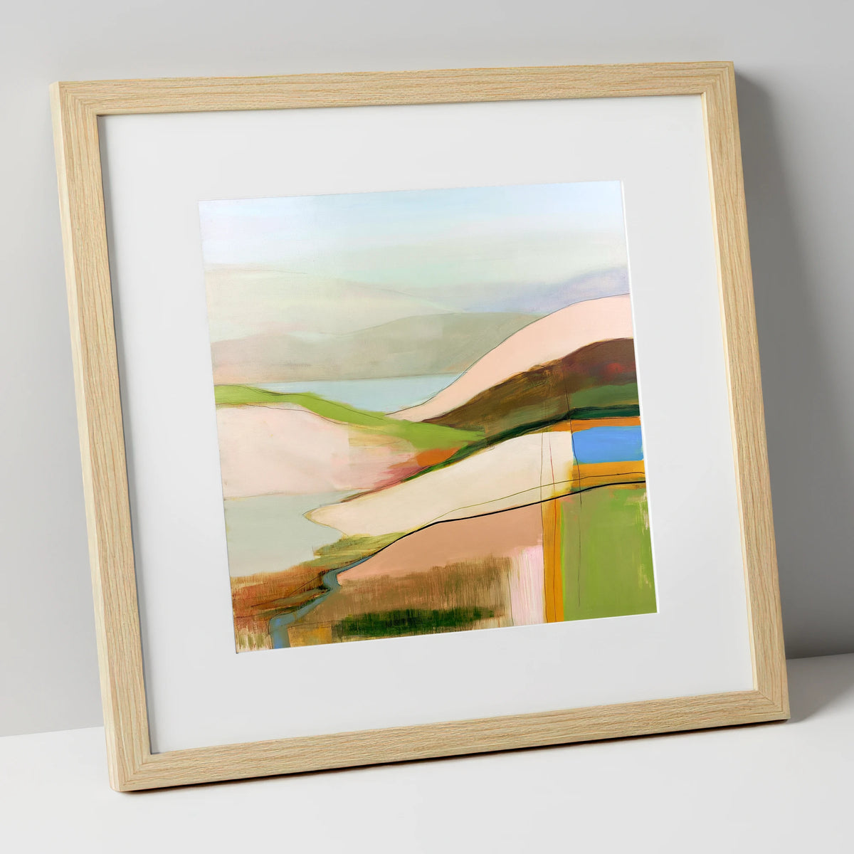 Abstract Pastel Fells from the Summit lake district fell art print in natural frame