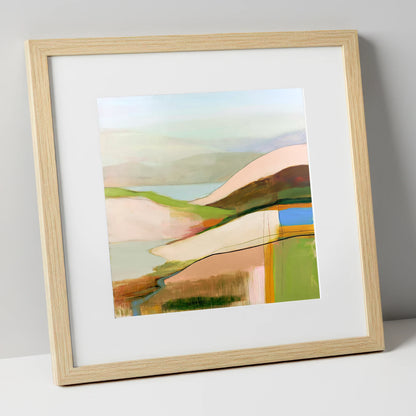 Abstract Pastel Fells from the Summit lake district fell art print in natural frame