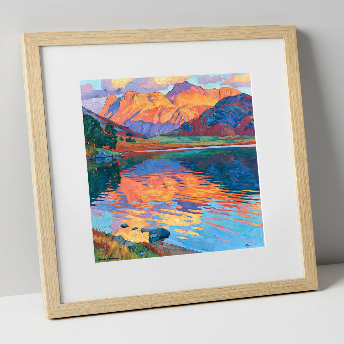 Radiant Fells and Lake Reflections lake district lake art print in natural frame