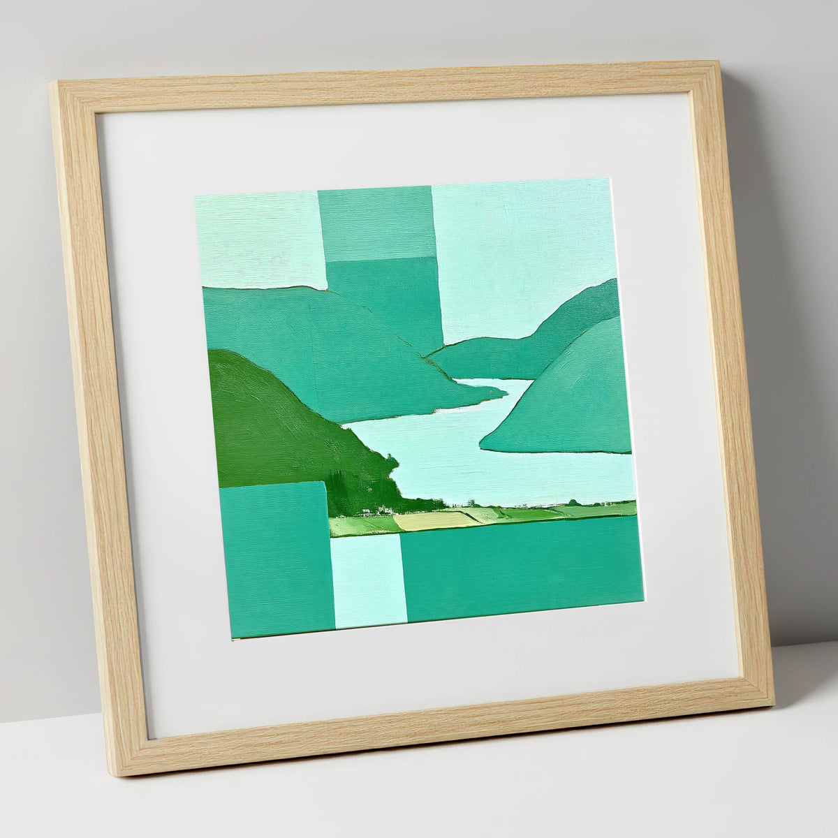 Abstract Glenridding and Ullswater lake district village art print in natural frame
