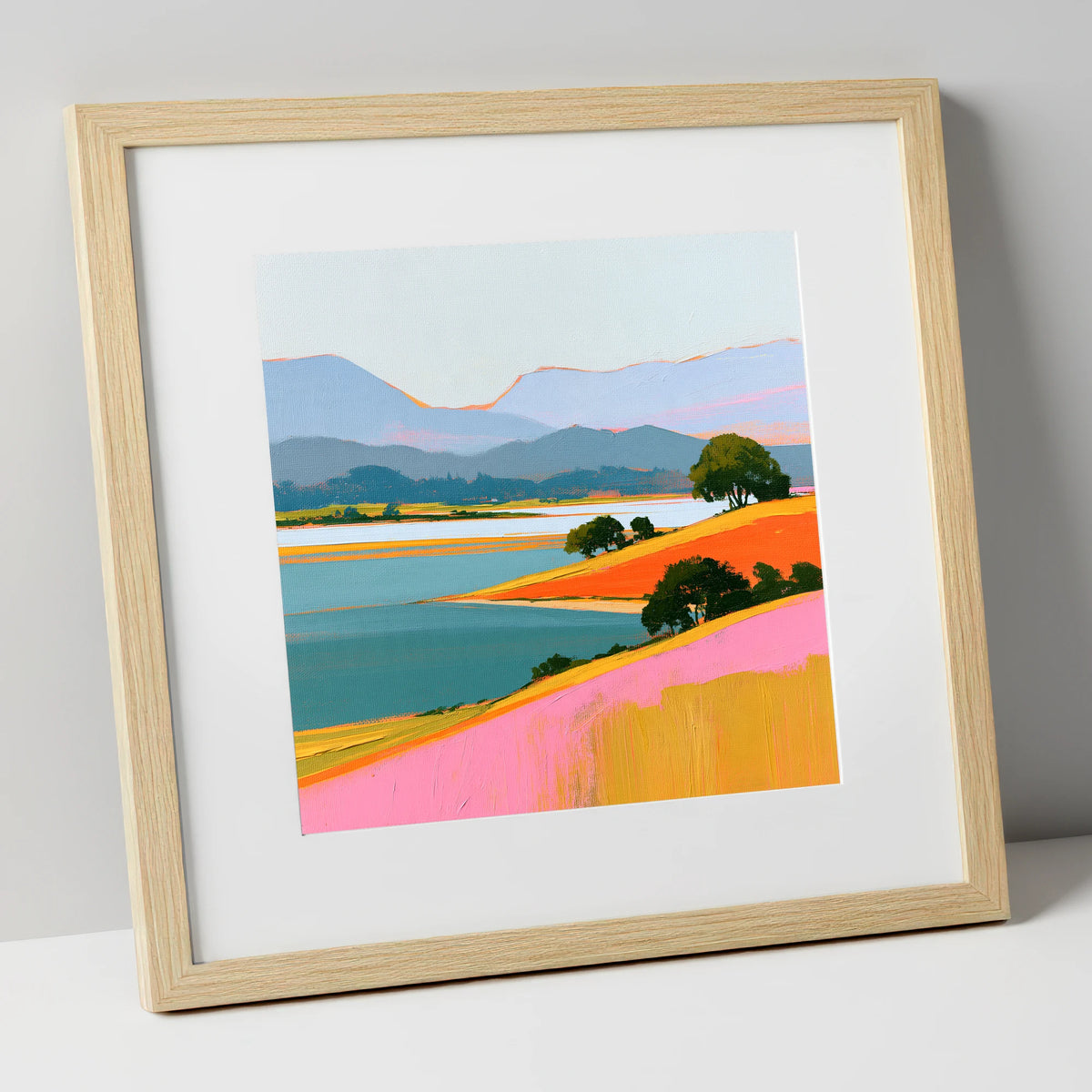 Vibrant Fells and Teal Lake lake district lake art print in natural frame