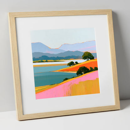 Vibrant Fells and Teal Lake lake district lake art print in natural frame