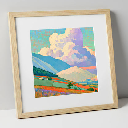Vibrant Storm Clouds Over Fells lake district sky art print in natural frame