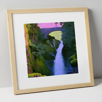 Aira Force Waterfall Magenta Sky lake district waterfall art print in natural frame