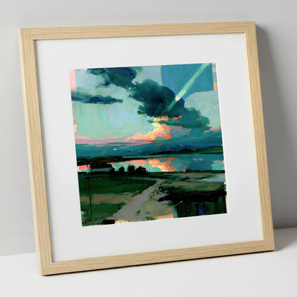 Fiery Sky Over The Lake lake district sky art print in natural frame