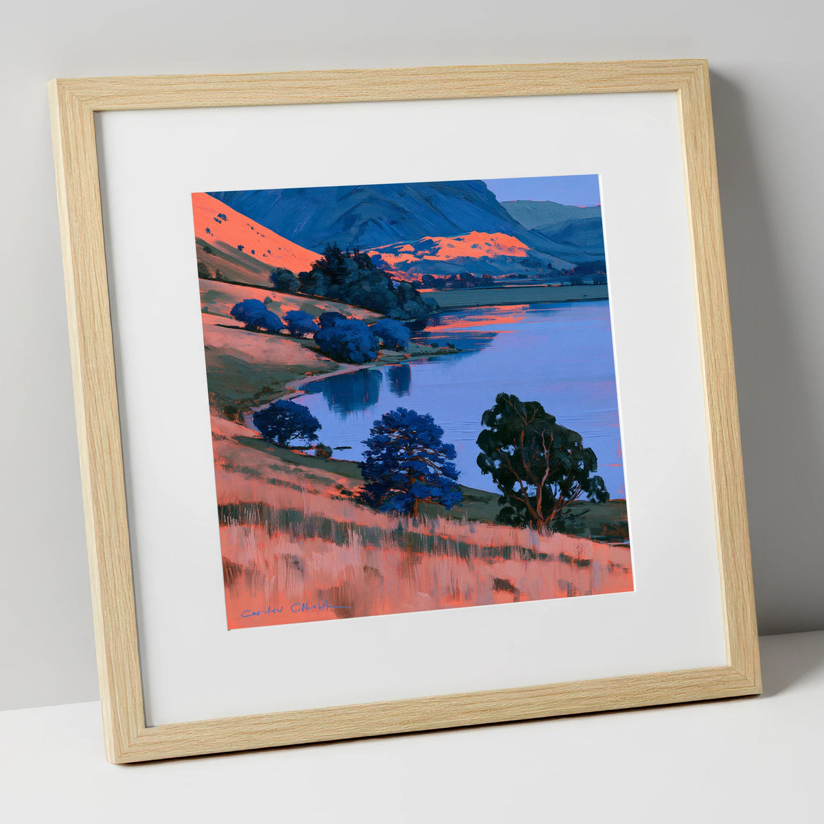 Coral Fells and Blue Lake lake district lake art print in natural frame