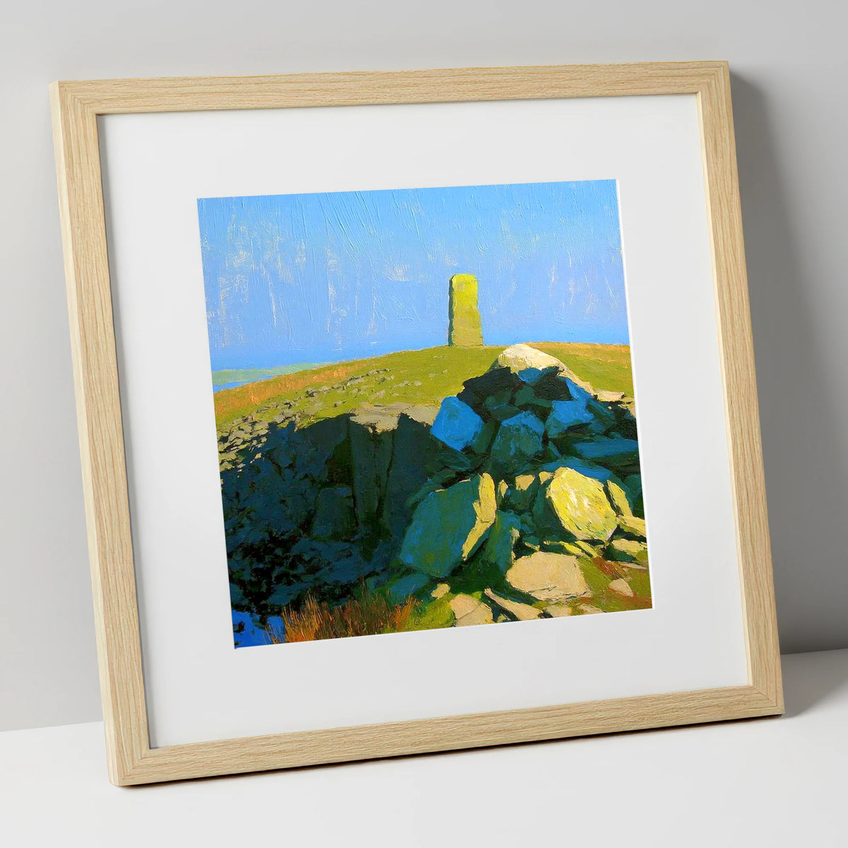 Sunlit Pillar on Lank Rigg lake district fell art print in natural frame