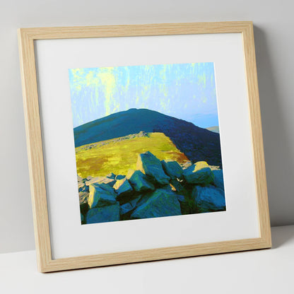 Sunlit Ridge on Gavel Fell lake district fell art print in natural frame