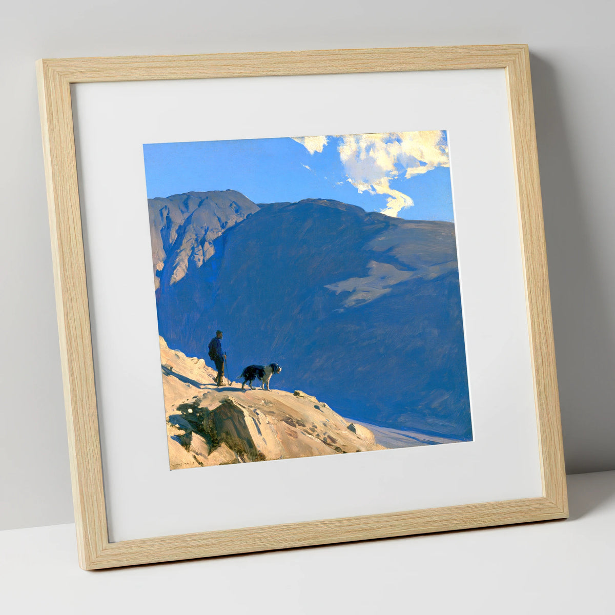 Great Gable Walker and Dog gifts for dog walkers art print in natural frame