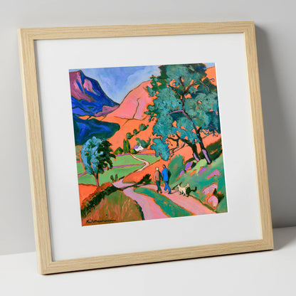 Vibrant Glenridding Dog Walk gifts for dog walkers art print in natural frame