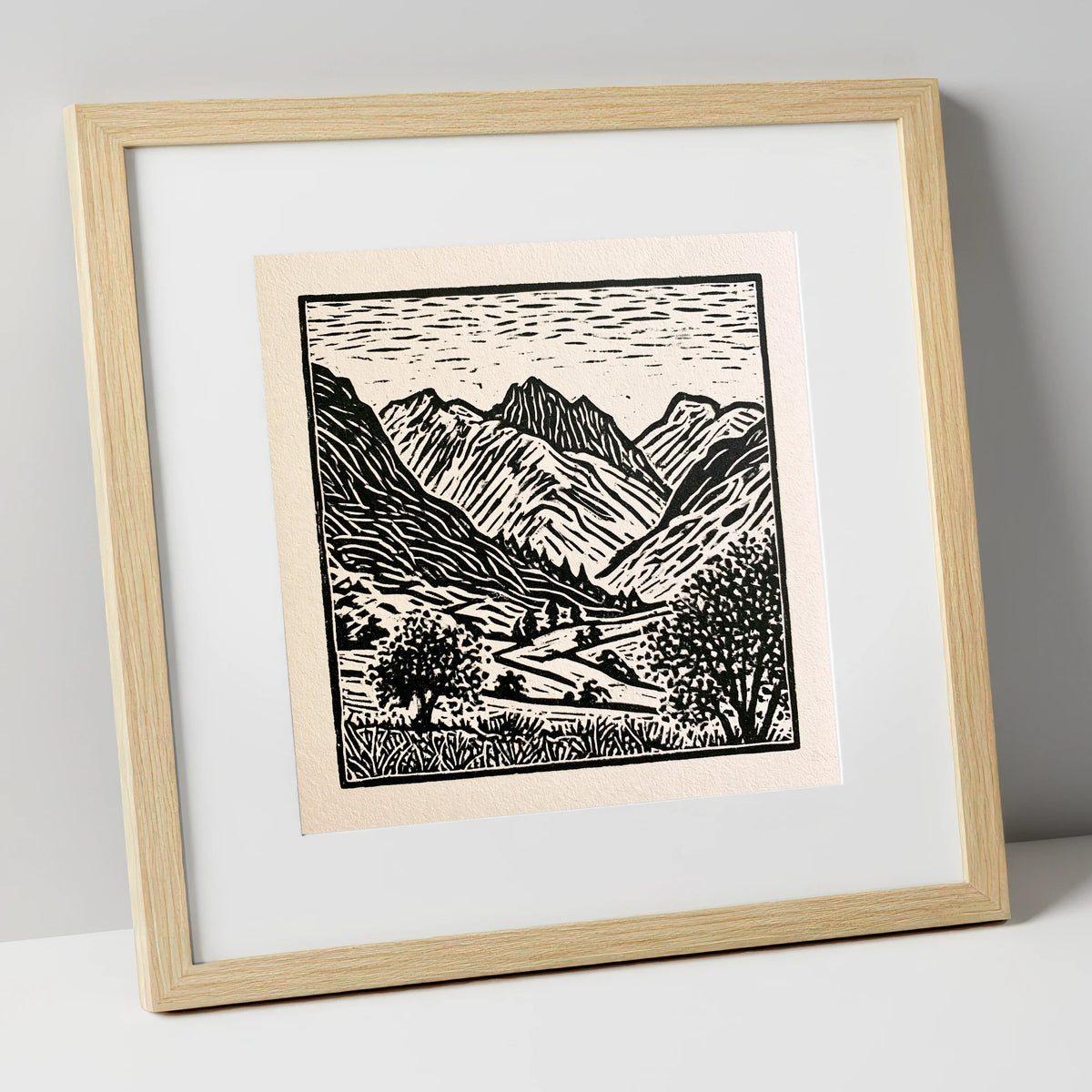 Eskdale Valley in Monochrome lake district valley art print in natural frame